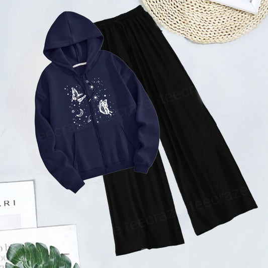 NAVY BLUE ZIPPER SATRUN BUTTERFLY  - BLACK FLAPPER