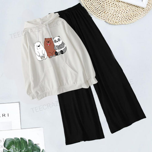 WHITE HOODIE 3 BEARS   - BLACK FLAPPER