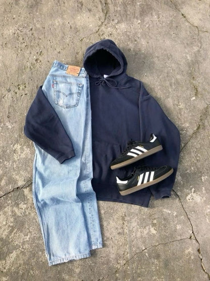 Navy Blue Hoodie - SKY BLUE WIDE LEG JEANS