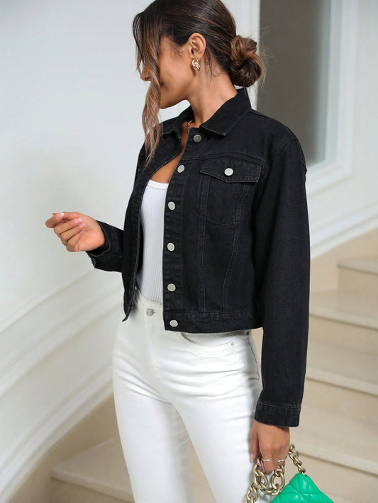 BLACK CROP DENIM JACKET